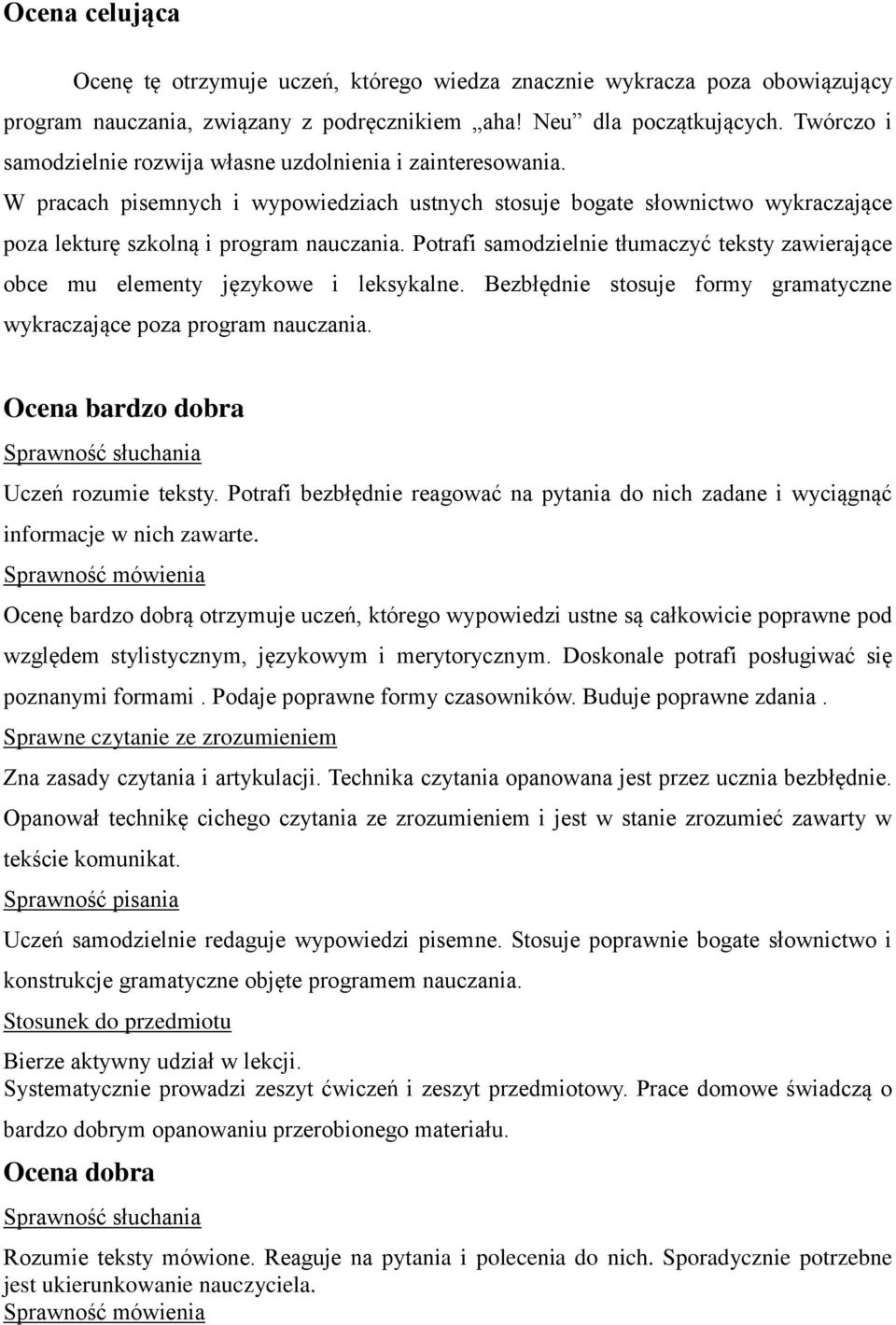 Potrafi samodzielnie tłumaczyć teksty zawierające obce mu elementy językowe i leksykalne. Bezbłędnie stosuje formy gramatyczne wykraczające poza program nauczania.