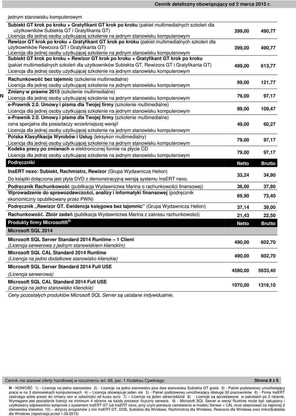 multimedialnych szkoleń dla użytkowników Subiekta GT, Rewizora GT i Gratyfikanta GT) Rachunkowość bez tajemnic (szkolenie Zmiany w prawne 2015 (szkolenie e-prawnik 2.0. Umowy i pisma dla Twojej firmy (szkolenie e-prawnik 2.