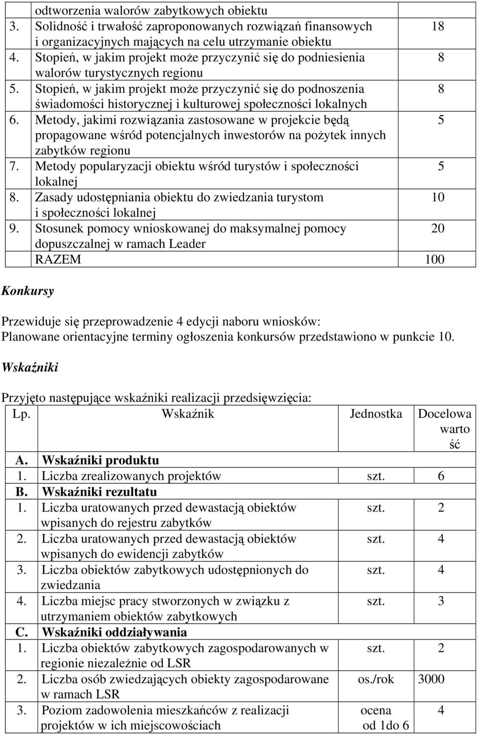 Stopień, w jakim projekt może przyczynić się do podnoszenia świadomości historycznej i kulturowej społeczności lokalnych 6.