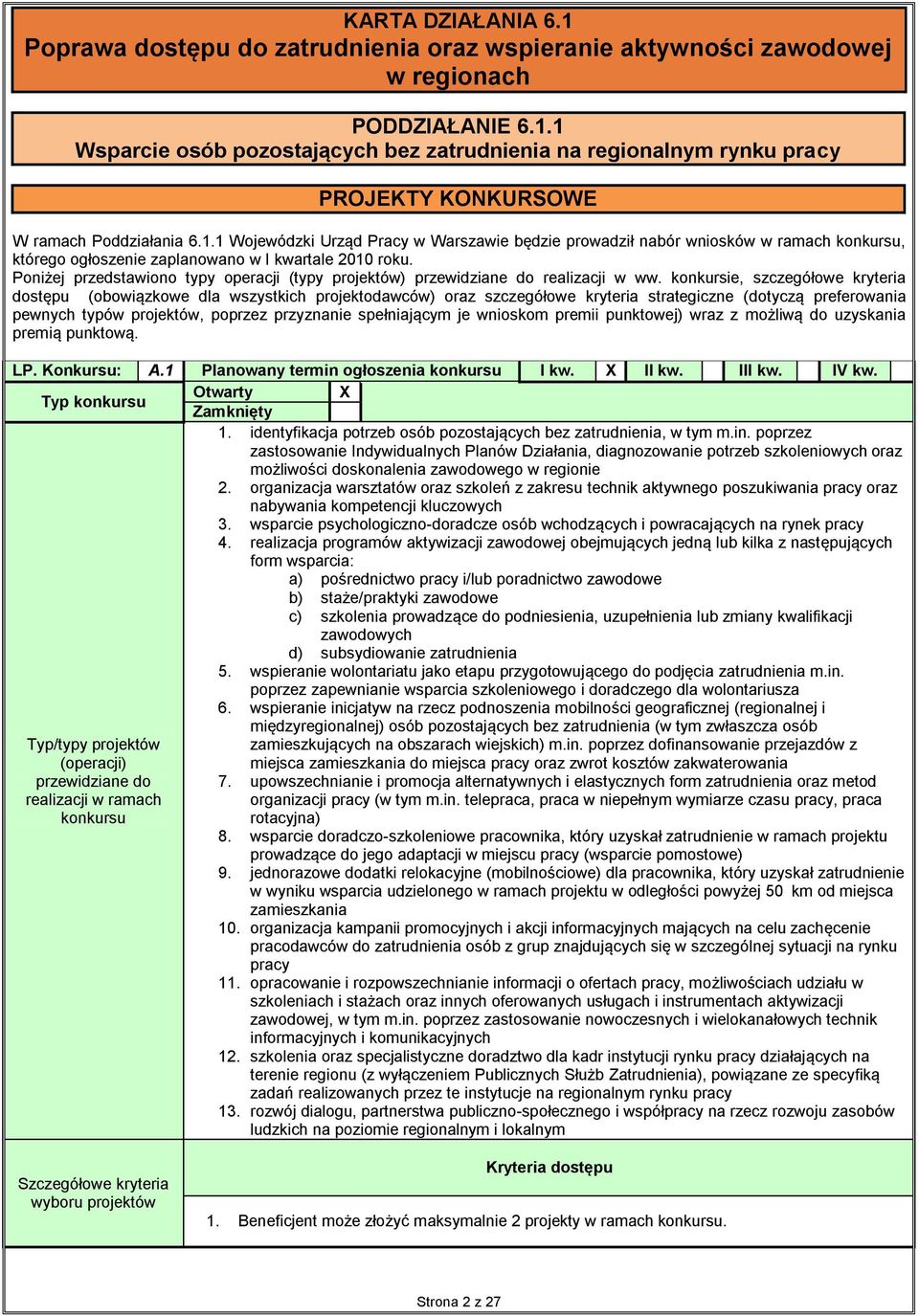 Poniżej przedstawiono typy operacji (typy projektów) przewidziane do realizacji w ww.