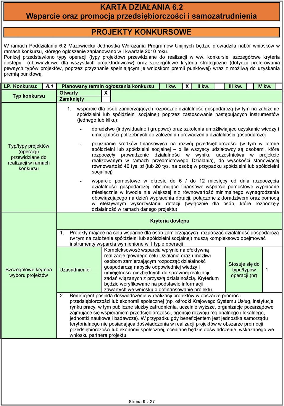 Poniżej przedstawiono typy operacji (typy projektów) przewidziane do realizacji w ww.
