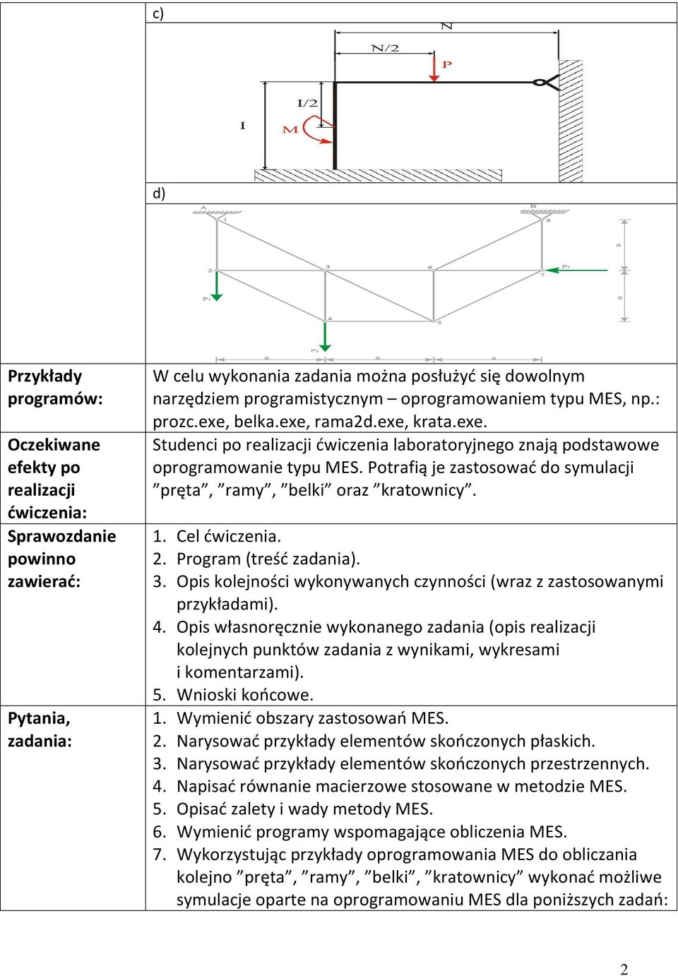 Potrafią je zastosować do symulacji pręta, ramy, belki oraz kratownicy. 1. Cel ćwiczenia. 2. Program (treść zadania). 3. Opis kolejności wykonywanych czynności (wraz z zastosowanymi przykładami). 4.