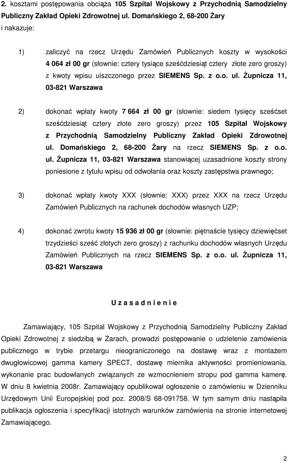 wpisu uiszczonego przez SIEMENS Sp. z o.o. ul.