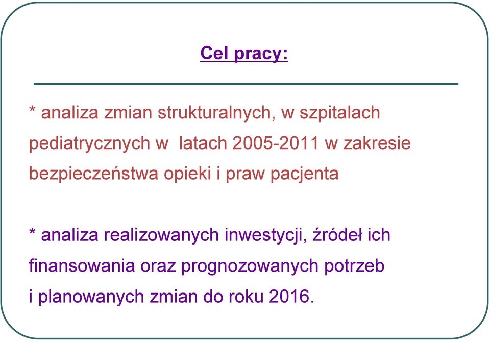 opieki i praw pacjenta * analiza realizowanych inwestycji,