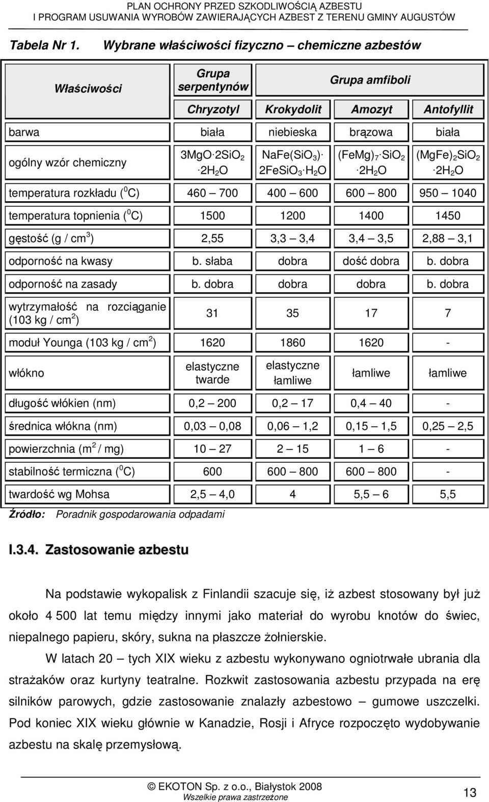 2 2H 2 O NaFe(SiO 3 ) 2FeSiO 3 H 2 O (FeMg) 7 SiO 2 2H 2 O (MgFe) 2 SiO 2 2H 2 O temperatura rozkładu ( 0 C) 460 700 400 600 600 800 950 1040 temperatura topnienia ( 0 C) 1500 1200 1400 1450 gęstość