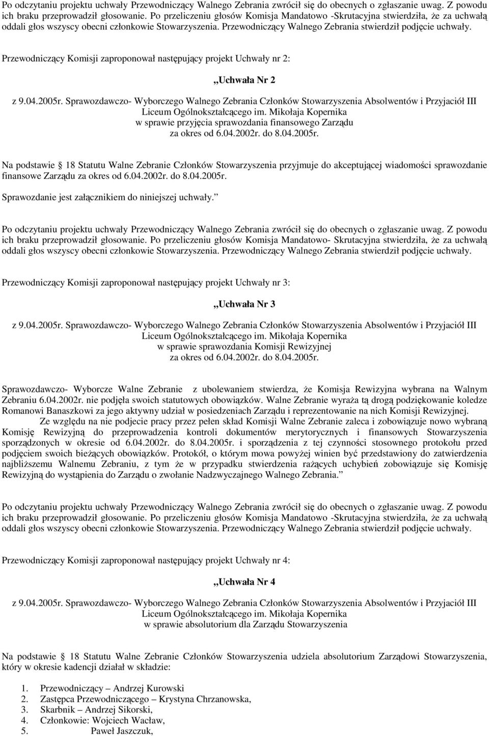 Sprawozdanie jest załącznikiem do niniejszej uchwały. ich braku przeprowadził głosowanie.