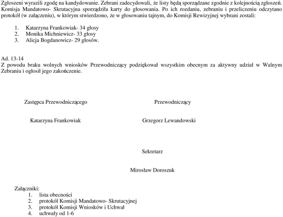 Monika Michniewicz- 33 głosy 3. Alicja Bogdanowicz- 29 głosów. Ad.