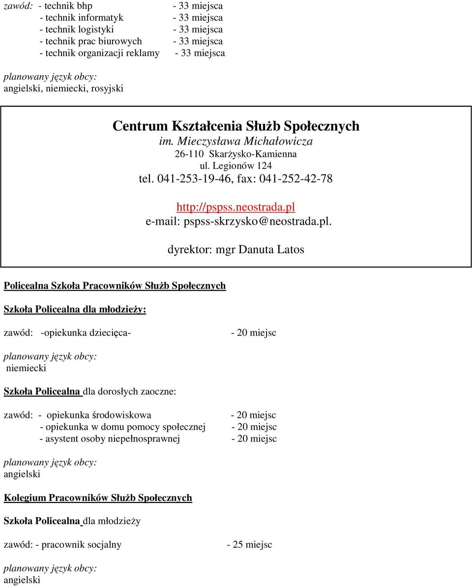 e-mail: pspss-skrzysko@neostrada.pl.