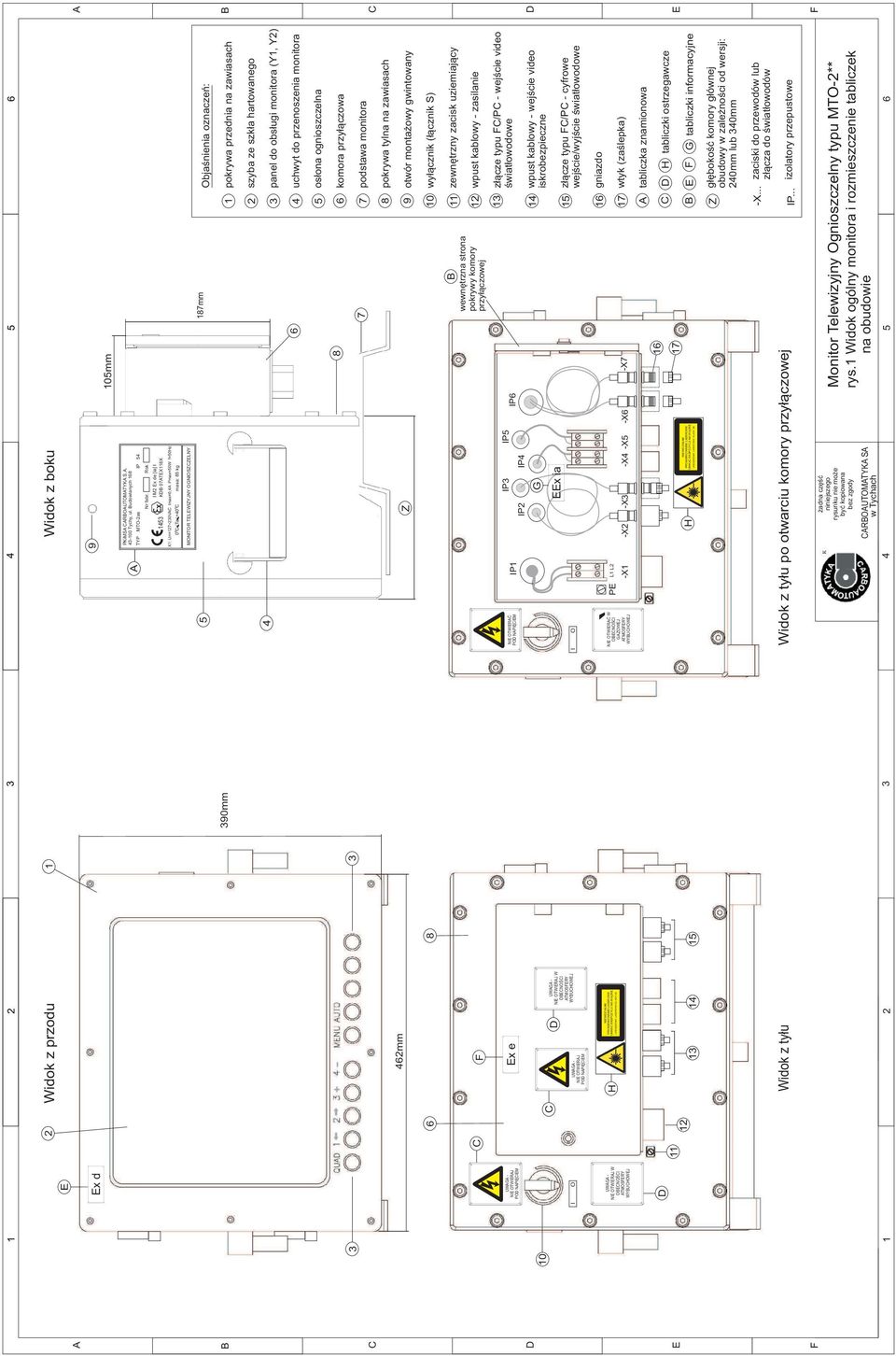 hartwaneg panel d bs³ugi mnitra (Y1, Y2) 4 uchwyt d przenszenia mnitra 5 s³na gniszczelna 6 7 kmra przy³¹czwa pdstawa mnitra 8 462mm Z 9 pkrywa tylna na zawiasach twór mnta wy gwintwany 6 8 10
