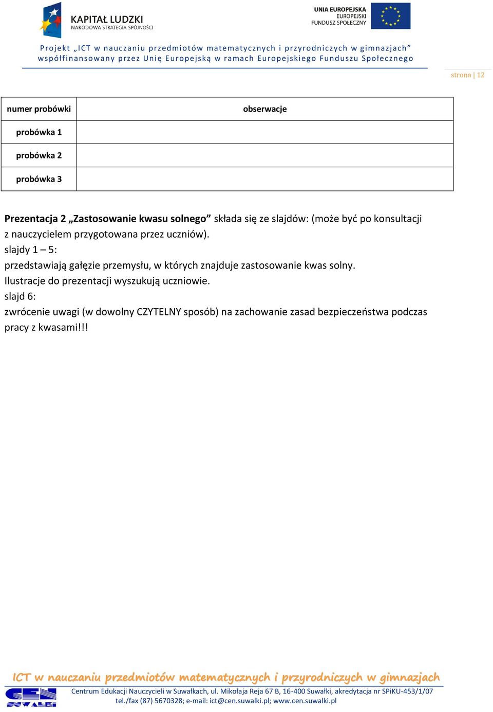 slajdy 1 5: przedstawiają gałęzie przemysłu, w których znajduje zastosowanie kwas solny.