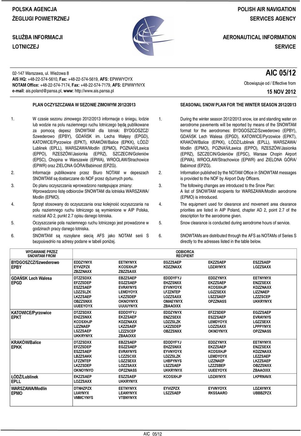 IMPLEMENTATION OF CLASS D BELOW FL 195 IN FIR WARSZAWA STRONA 1-1 PAGE 1-1 POLSKA AGENCJA ŻEGLUGI POWIETRZNEJ POLISH AIR NAVIGATION SERVICES AGENCY SŁUŻBA INFORMACJI LOTNICZEJ AERONAUTICAL