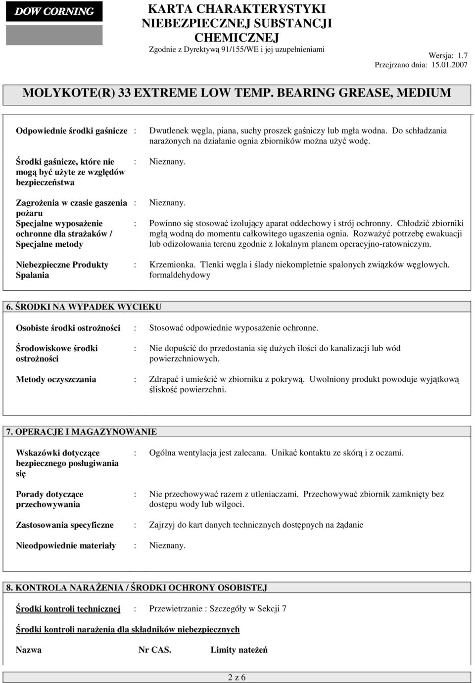 Spalania : Nieznany. : Nieznany. : Powinno się stosować izolujący aparat oddechowy i strój ochronny. Chłodzić zbiorniki mgłą wodną do momentu całkowitego ugaszenia ognia.