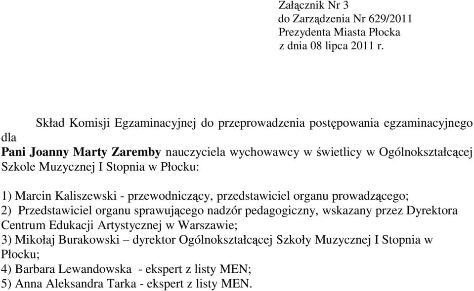 sprawującego nadzór pedagogiczny, wskazany przez Dyrektora Centrum Edukacji