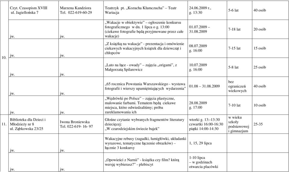 Z ksiąŝką na wakacje - prezentacja i omówienie ciekawych wakacyjnych ksiąŝek dla dziewcząt i chłopców 08.07.2009 g.