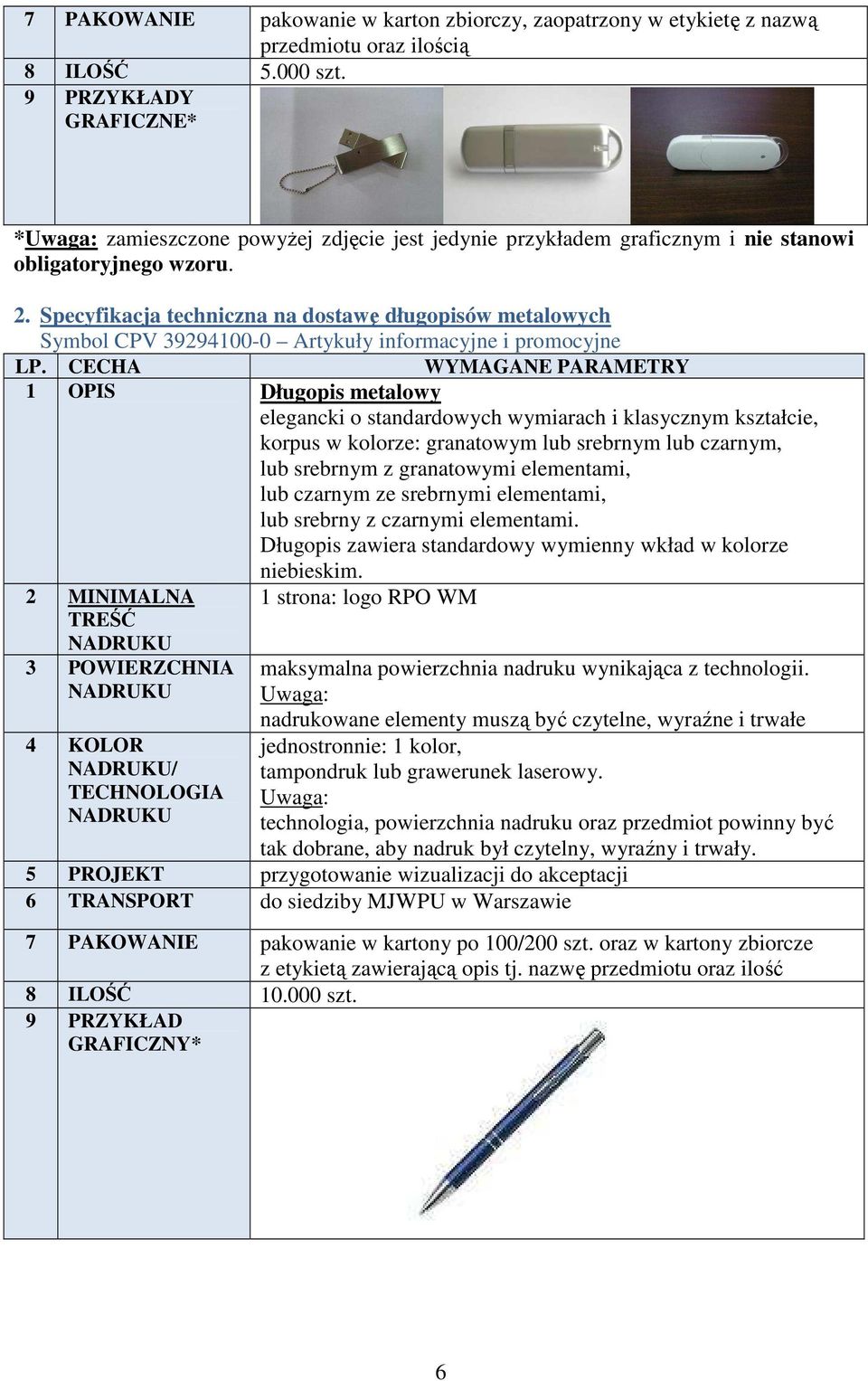 Specyfikacja techniczna na dostawę długopisów metalowych 1 OPIS Długopis metalowy elegancki o standardowych wymiarach i klasycznym kształcie, korpus w kolorze: granatowym lub srebrnym lub czarnym,