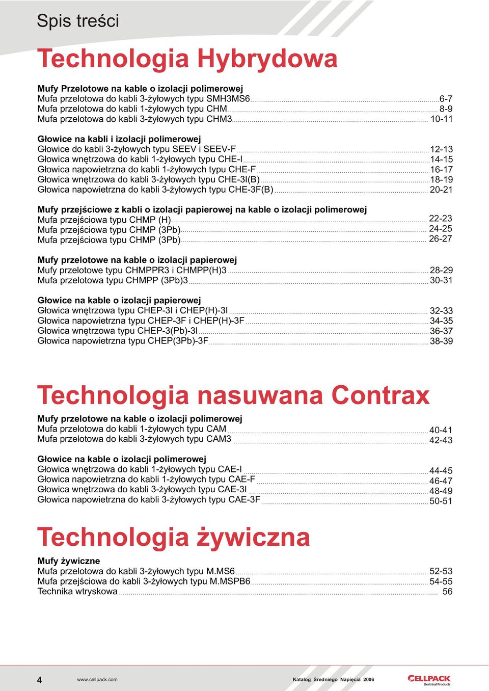 typu CHE-F G³owica wnêtrzowa do kabli 3- y³owych typu CHE-3I(B) G³owica napowietrzna do kabli 3- y³owych typu CHE-3F(B) Mufy przejœciowe z kabli o izolacji papierowej na kable o izolacji polimerowej