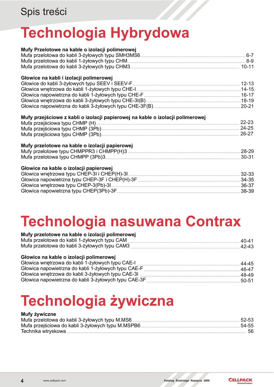 typu CHE-F G³owica wnêtrzowa do kabli 3- y³owych typu CHE-3I(B) G³owica napowietrzna do kabli 3- y³owych typu CHE-3F(B) Mufy przejœciowe z kabli o izolacji papierowej na kable o izolacji polimerowej