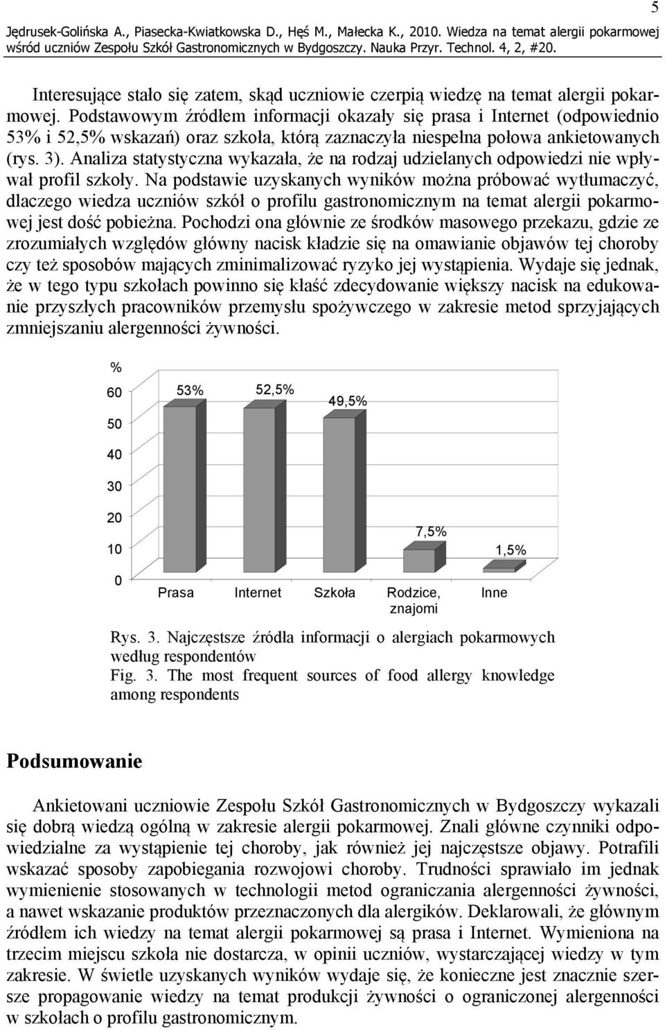 Analiza statystyczna wykazała, że na rodzaj udzielanych odpowiedzi nie wpływał profil szkoły.