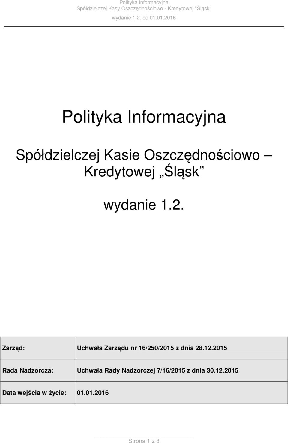 Zarząd: Uchwała Zarządu nr 16/250/2015 z dnia 28.12.