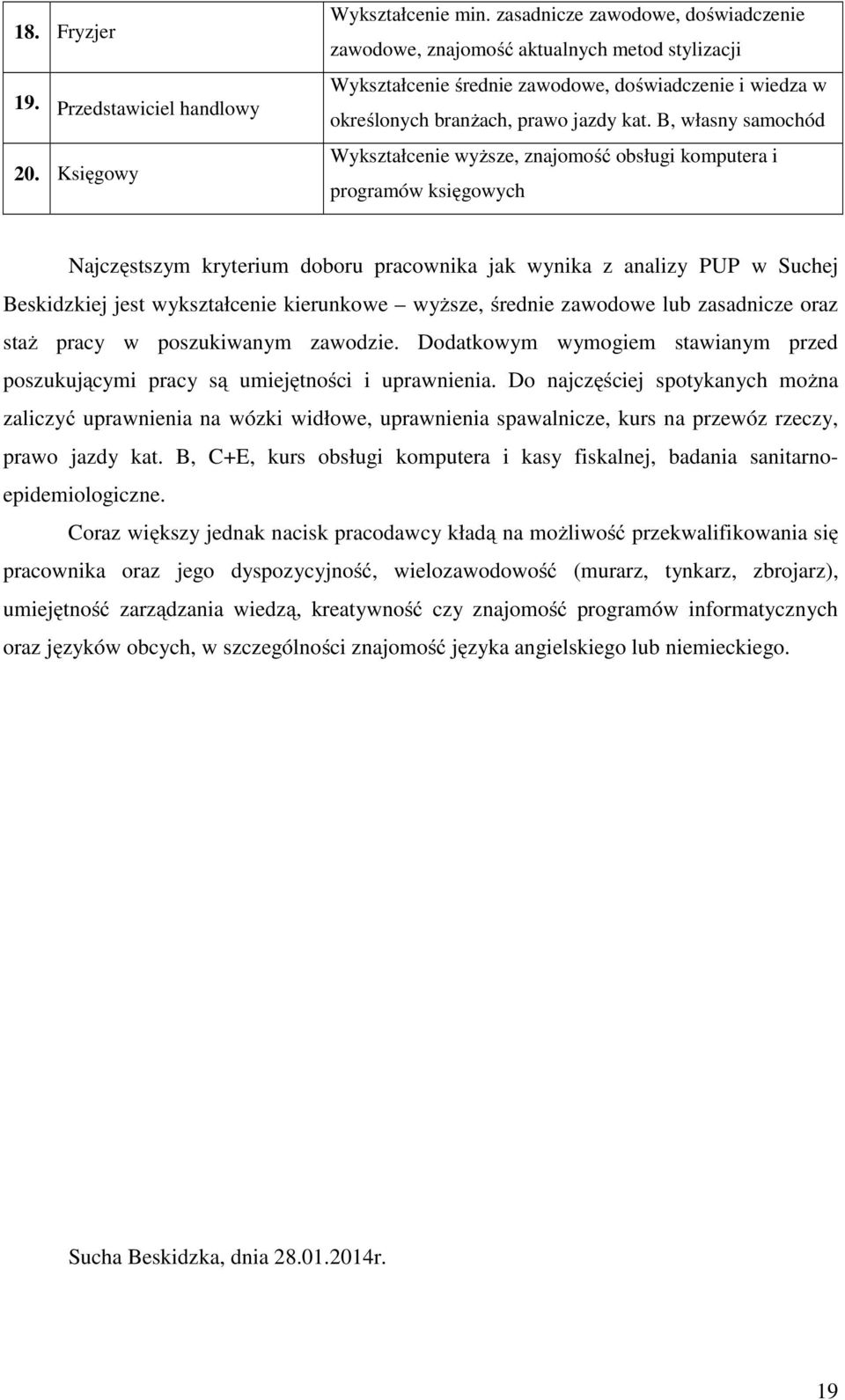 B, własny samochód Wykształcenie wyższe, znajomość obsługi komputera i programów księgowych Najczęstszym kryterium doboru pracownika jak wynika z analizy PUP w Suchej Beskidzkiej jest wykształcenie