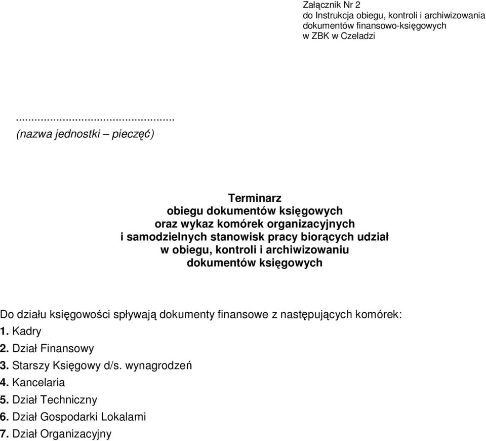 biorących udział w obiegu, kontroli i archiwizowaniu dokumentów ch Do działu księgowości spływają dokumenty finansowe z