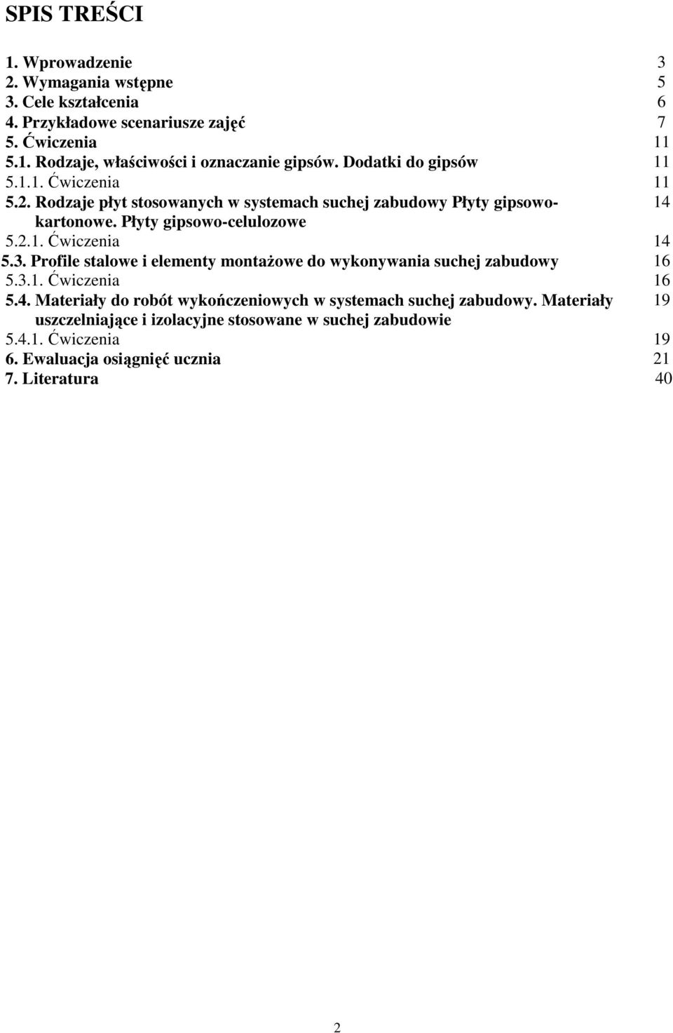 3. Profile stalowe i elementy montażowe do wykonywania suchej zabudowy 16 5.3.1. Ćwiczenia 16 5.4. Materiały do robót wykończeniowych w systemach suchej zabudowy.