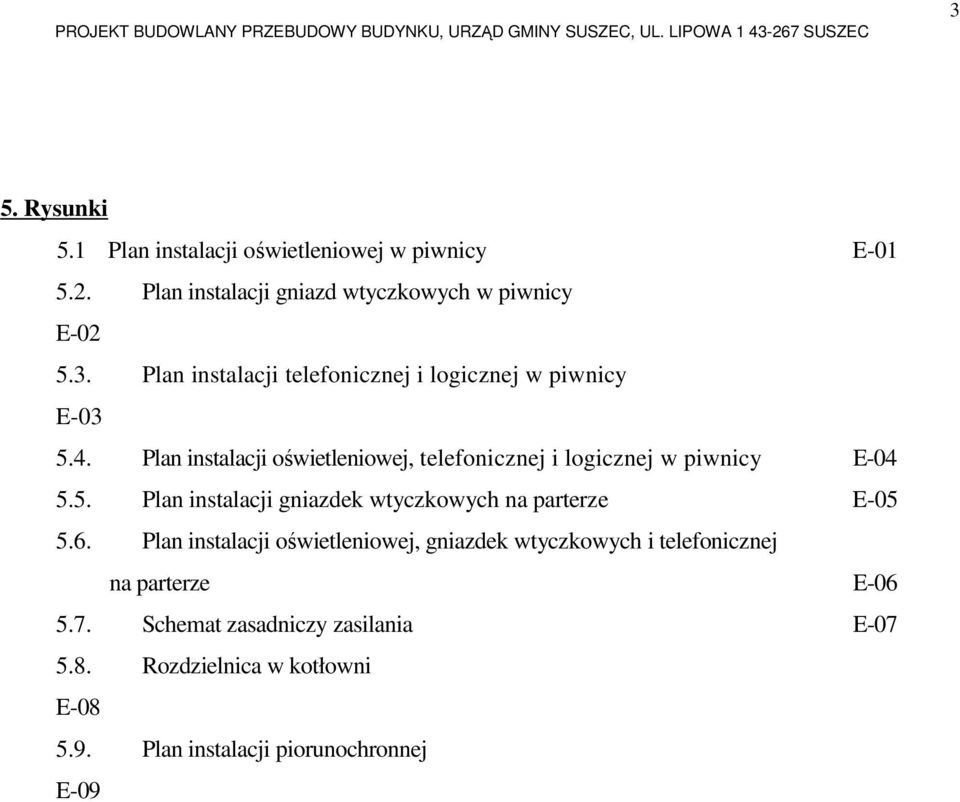 5. Plan instalacji gniazdek wtyczkowych na parterze E-05 5.6.