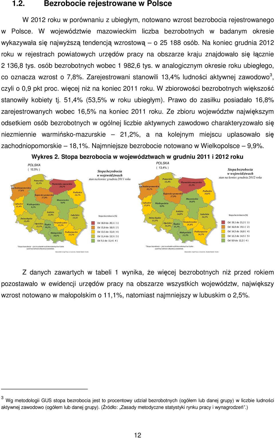 Na oniec grudnia 2012 rou w rejestrach powiatowych urzędów pracy na obszarze raju znajdowało się łącznie 2 136,8 tys. osób bezrobotnych wobec 1 982,6 tys.