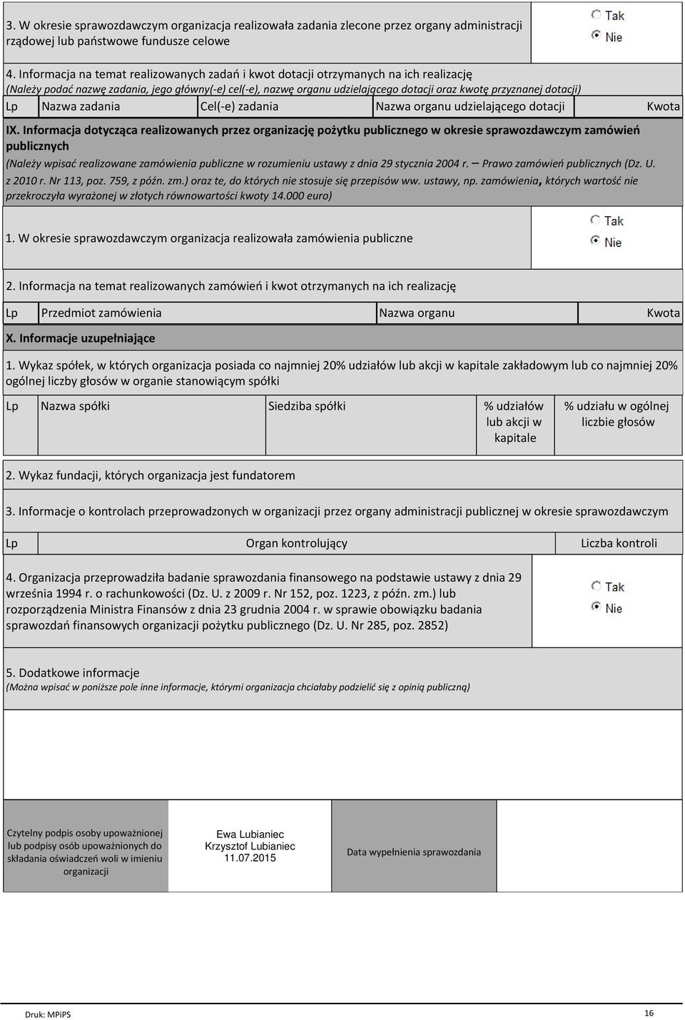 dotacji) Lp Nazwa zadania Cel(-e) zadania Nazwa organu udzielajđcego dotacji Kwota IX.
