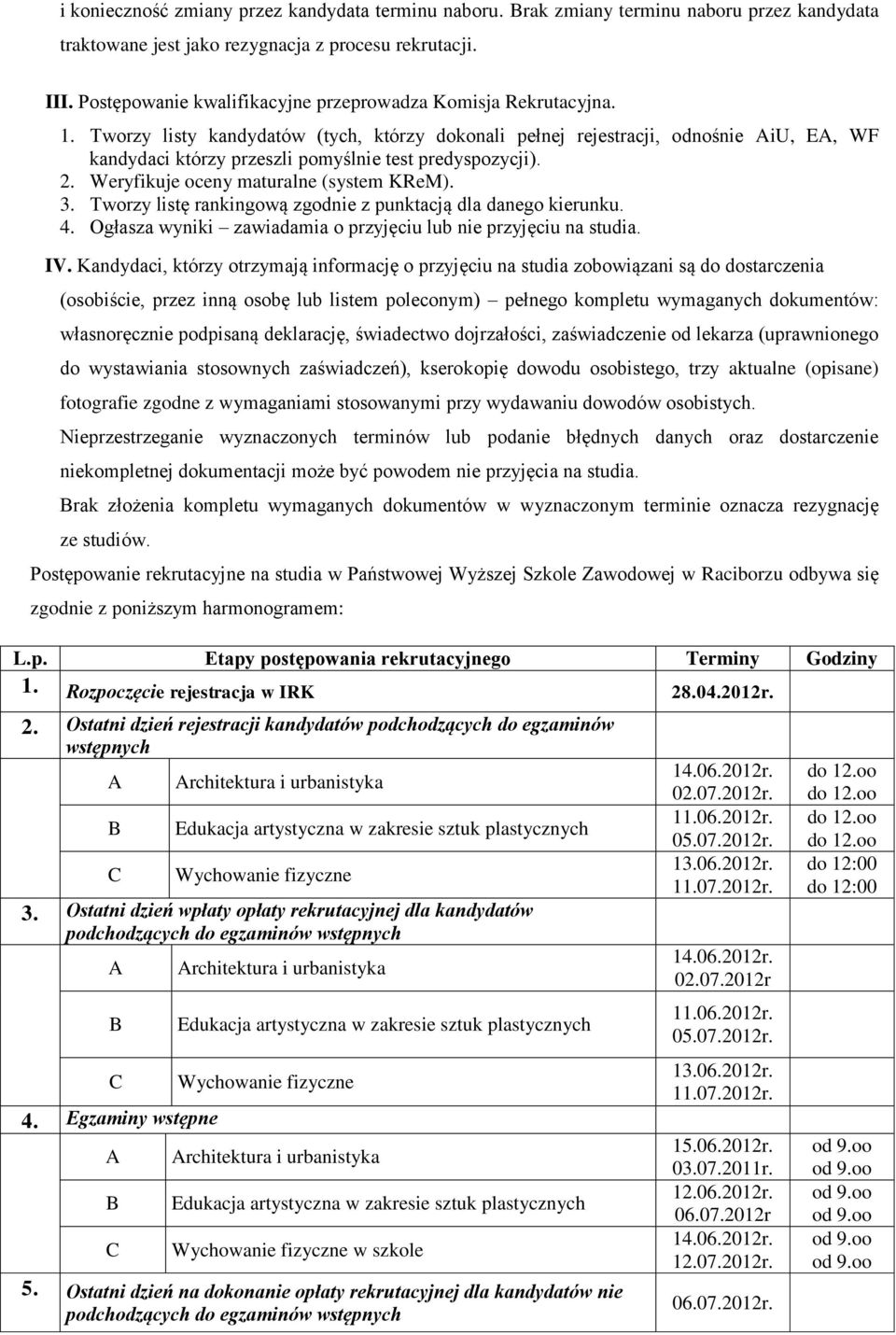 Tworzy listy kandydatów (tych, którzy dokonali pełnej rejestracji, odnośnie AiU, EA, WF kandydaci którzy przeszli pomyślnie test predyspozycji). 2. Weryfikuje oceny maturalne (system KReM). 3.