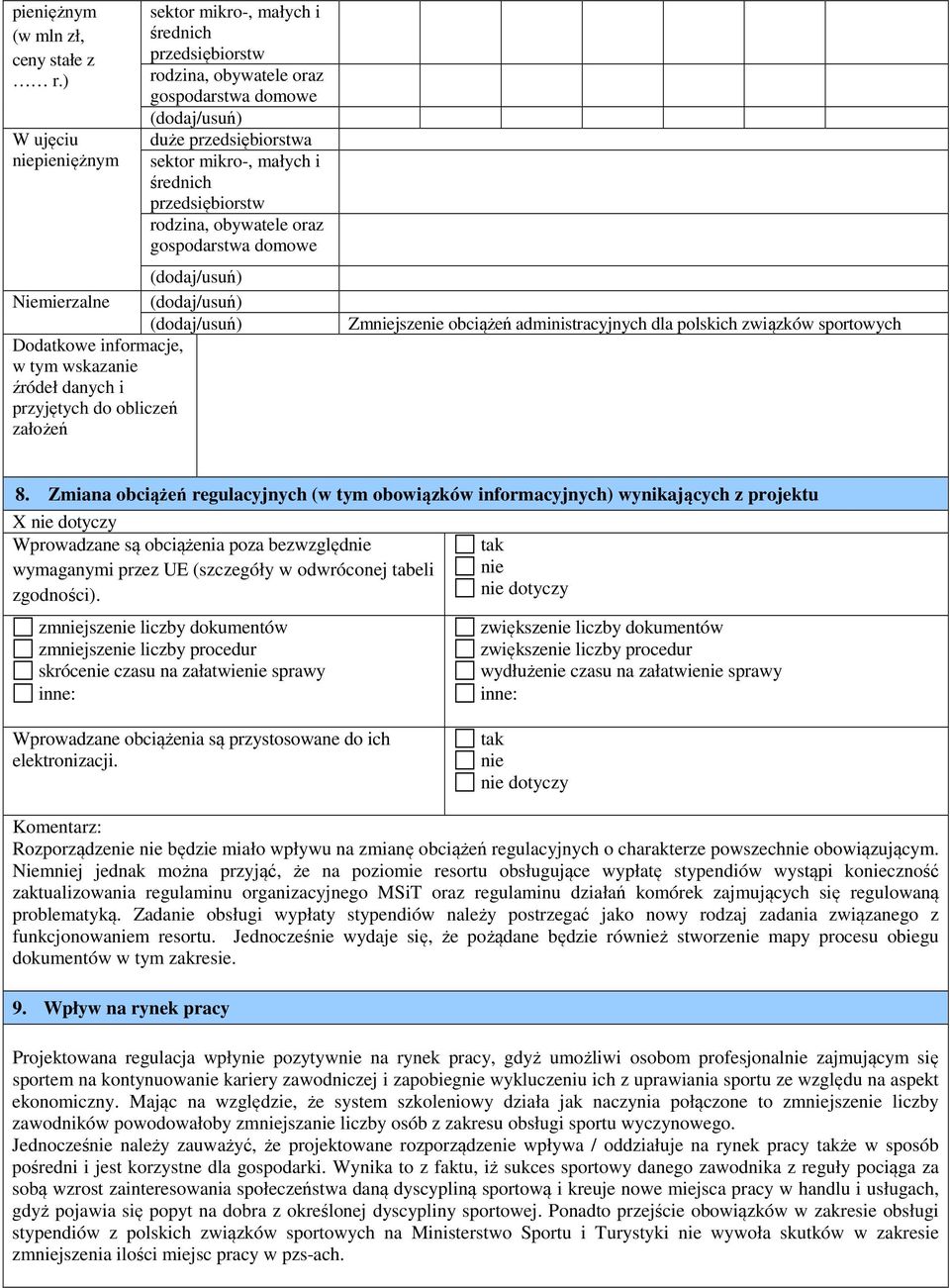 przedsiębiorstw rodzina, obywatele oraz gospodarstwa domowe (dodaj/usuń) Niemierzalne (dodaj/usuń) (dodaj/usuń) Dodatkowe informacje, w tym wskazanie źródeł danych i przyjętych do obliczeń założeń