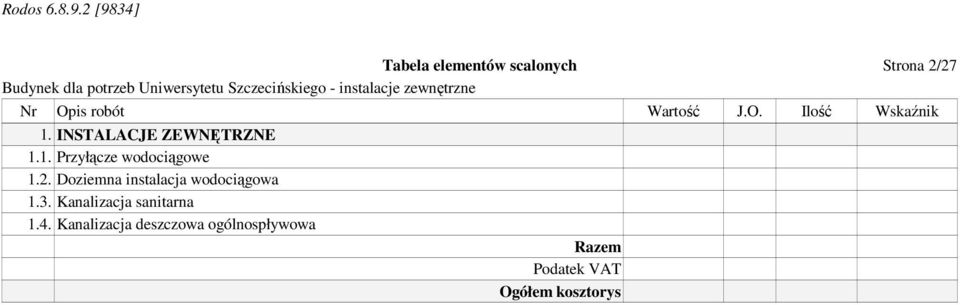 Doziemna instalacja wodociągowa 1.3. Kanalizacja sanitarna 1.4.