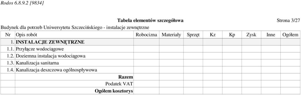 Doziemna instalacja wodociągowa 1.3. Kanalizacja sanitarna 1.4.