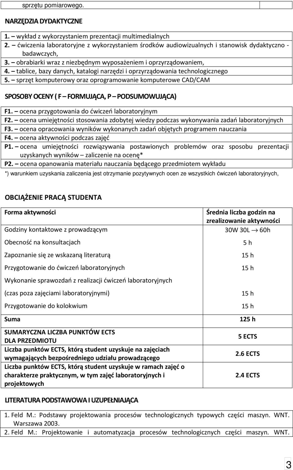 tablice, bazy danych, katalogi narzędzi i oprzyrządowania technologicznego 5. sprzęt komputerowy oraz oprogramowanie komputerowe CAD/CAM SPOSOBY OCENY ( F FORMUJĄCA, P PODSUMOWUJĄCA) F1.