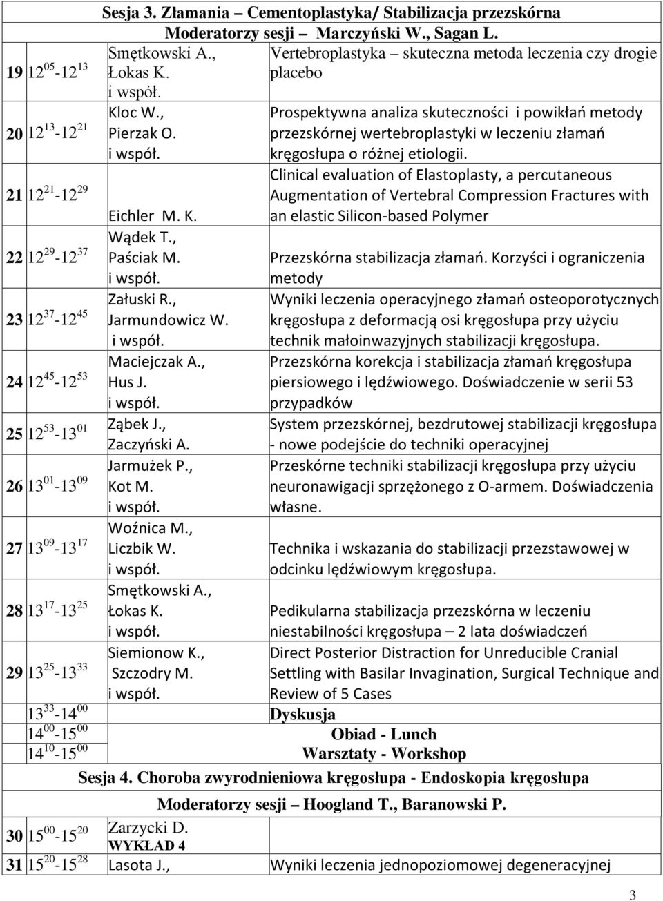 , 26 13 01-13 09 Kot M. Woźnica M., 27 13 09-13 17 Liczbik W. Smętkowski A., 28 13 17-13 25 Łokas K. Siemionow K., 29 13 25-13 33 Szczodry M.