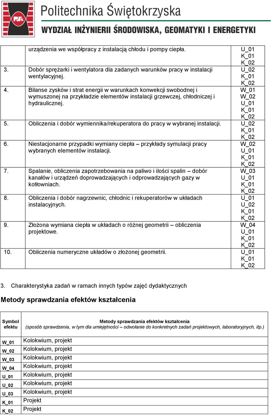 Obliczenia i dobór wymiennika/rekuperatora do pracy w wybranej instalacji. 6. Niestacjonarne przypadki wymiany ciepła przykłady symulacji pracy wybranych elementów instalacji. 7.