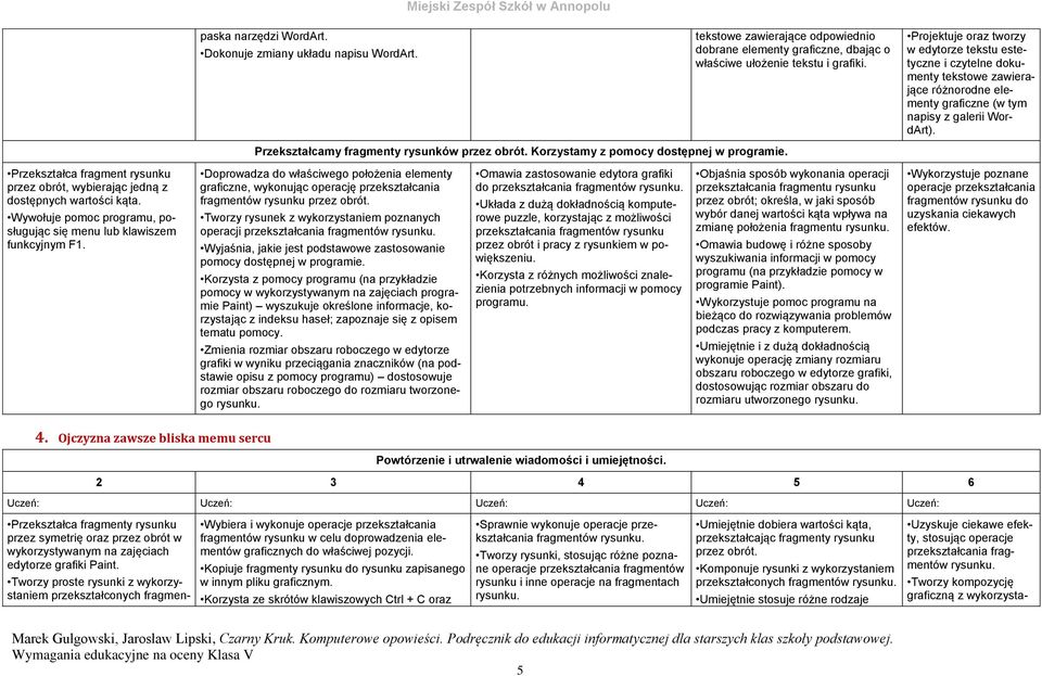 Przekształcamy fragmenty rysunków przez obrót. Korzystamy z pomocy dostępnej w programie. Przekształca fragment rysunku przez obrót, wybierając jedną z dostępnych wartości kąta.