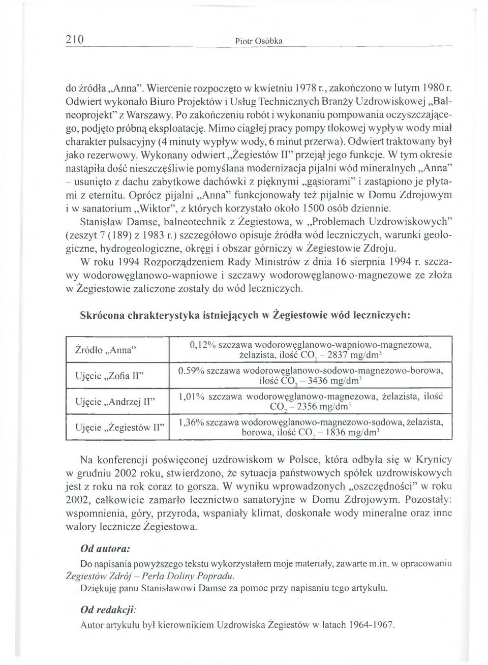 Mimo ciągłej pracy pompy tłokowej wypływ wody miał charakter pulsacyjny (4 minuty wypływ wody, 6 minut przerwa). Odwiert traktowany był jako rezerwowy.