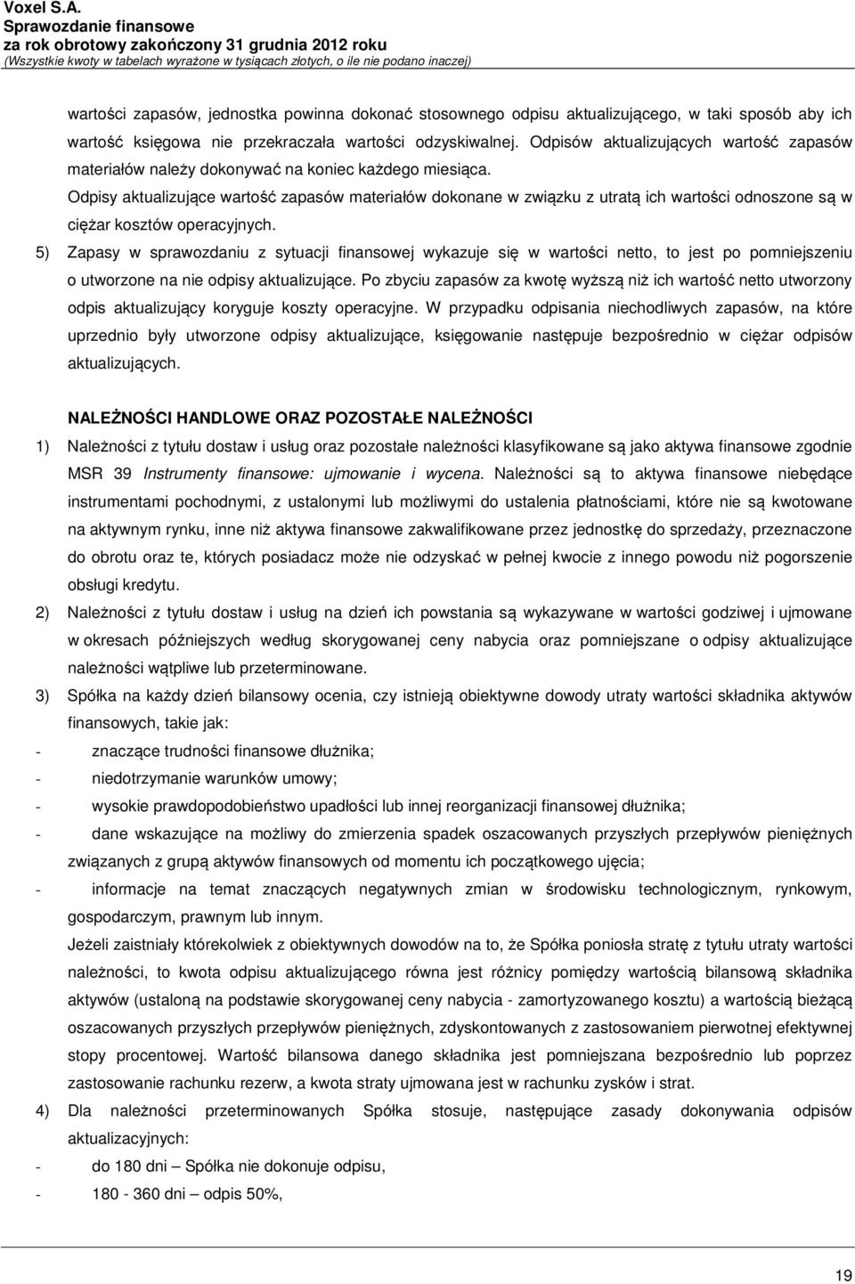 Odpisy aktualizujące wartość zapasów materiałów dokonane w związku z utratą ich wartości odnoszone są w ciężar kosztów operacyjnych.