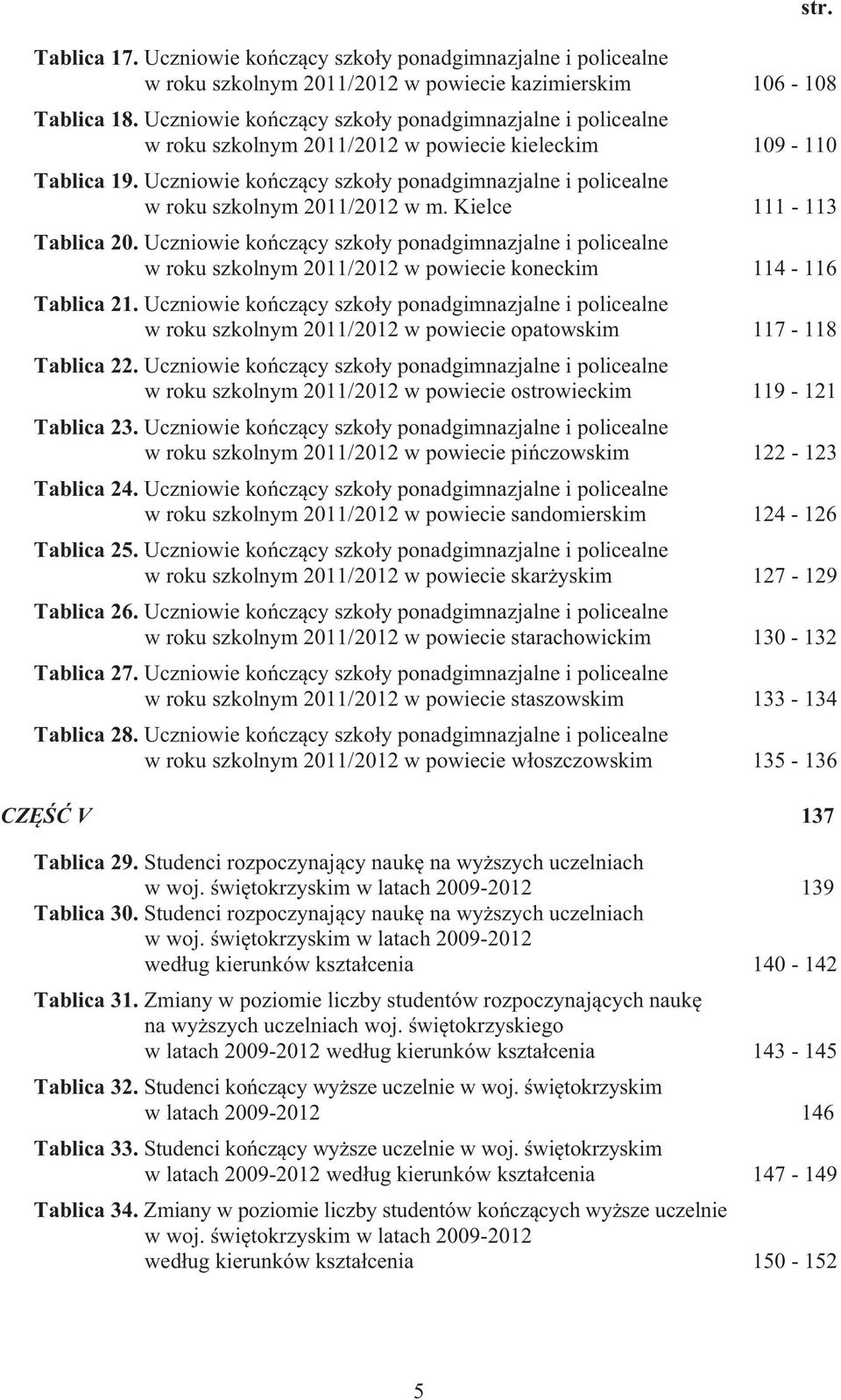 Uczniowie ko cz cy szko y ponadgimnazjalne i policealne w roku szkolnym 2011/2012 w m. Kielce 111-113 Tablica 20.