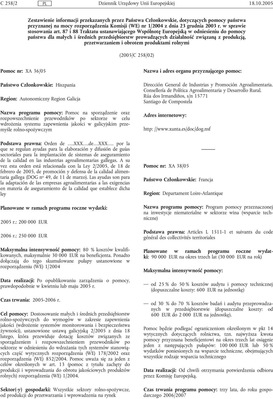87 i 88 Traktatu ustanawiającego Wspólnotę Europejską w odniesieniu do pomocy państwa dla małych i średnich przedsiębiorstw prowadzących działalność związaną z produkcją, przetwarzaniem i obrotem