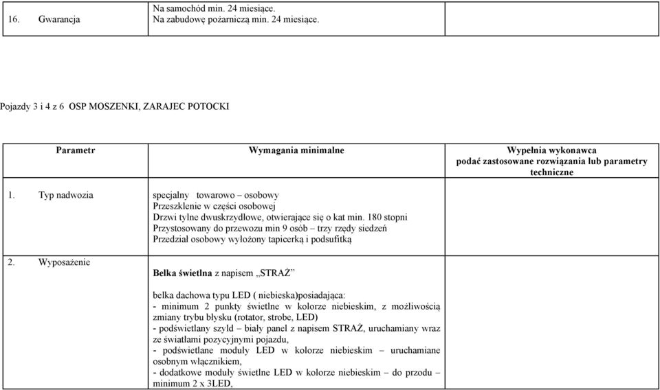 180 stopni Przystosowany do przewozu min 9 osób trzy rzędy siedzeń Przedział osobowy wyłożony tapicerką i podsufitką 2.