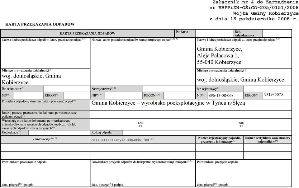 dolnośląskie, Gmina Kobierzyce Nr rejestrowy 8) Nr rejestrowy 5), 8) Nr rejestrowy 8) Gmina Kobierzyce, Aleja Pałacowa 1, 55-040 Kobierzyce Miejsce prowadzenia działalności 7) 2), 6) woj.