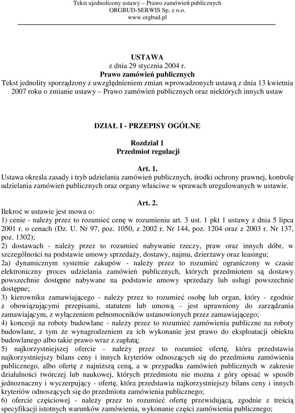 ustaw DZIAŁ I - PRZEPISY OGÓLNE Rozdział 1 