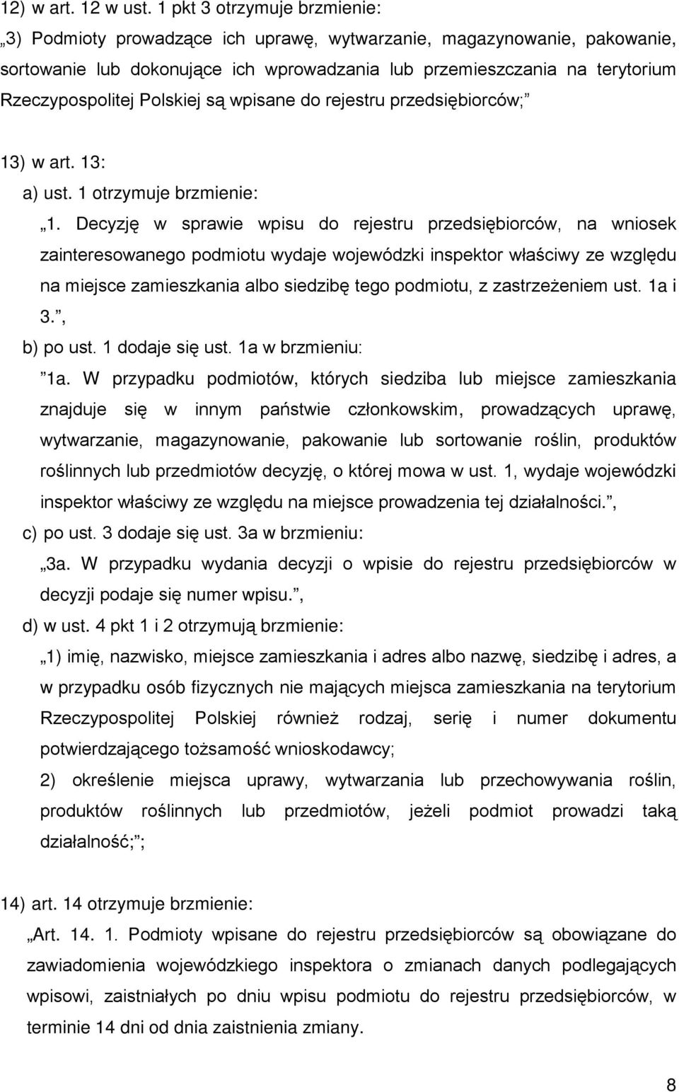 Polskiej są wpisane do rejestru przedsiębiorców; 13) w art. 13: a) ust. 1 otrzymuje brzmienie: 1.