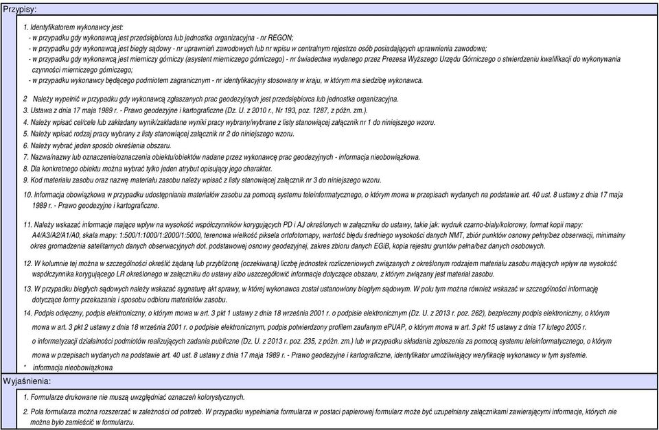 wpisu w centralnym rejestrze osób posiadających uprawnienia zawodowe; - w przypadku gdy wykonawcą jest mierniczy górniczy (asystent mierniczego górniczego) - nr świadectwa wydanego przez Prezesa