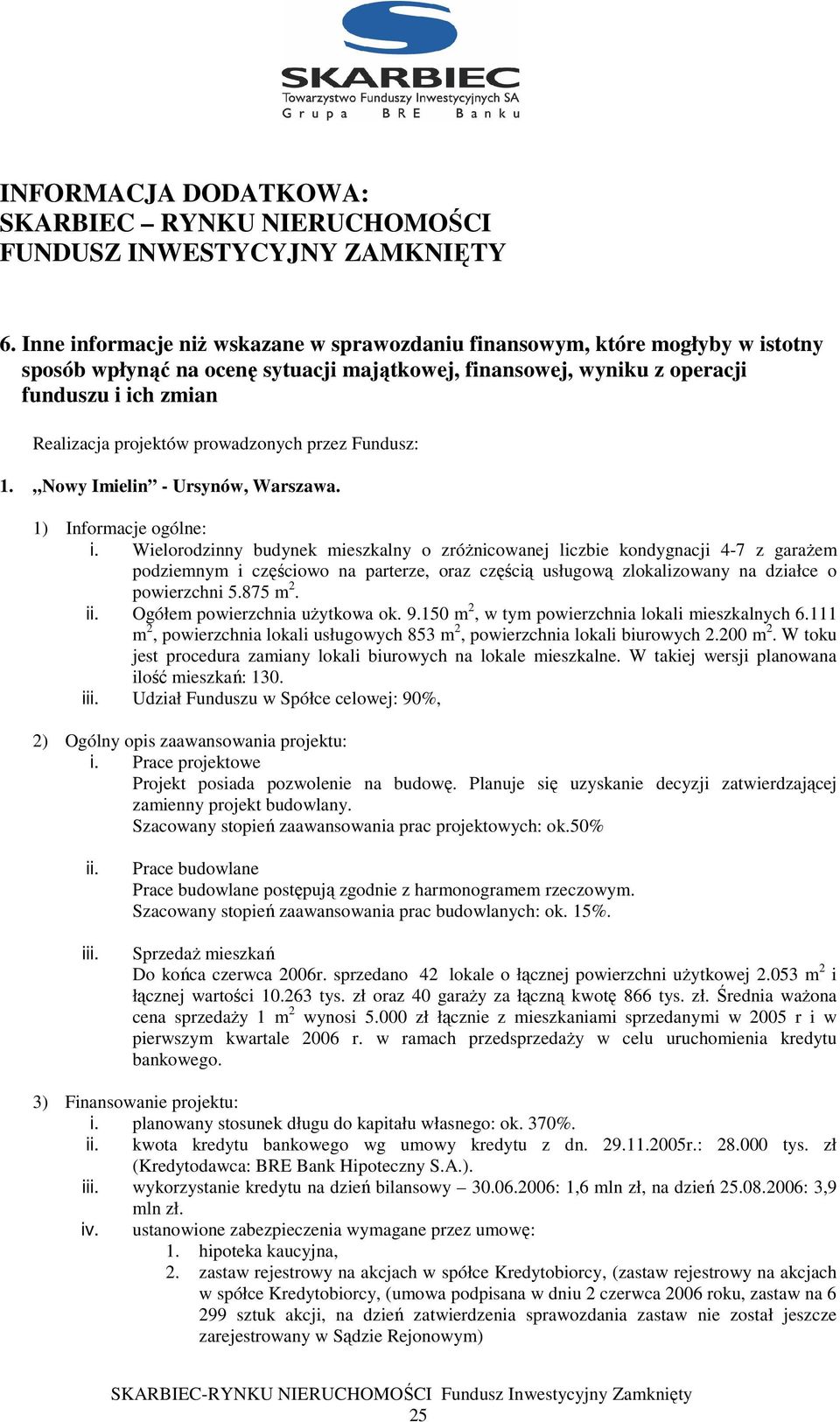 prowadzonych przez Fundusz: 1. Nowy Imielin - Ursynów, Warszawa. i.