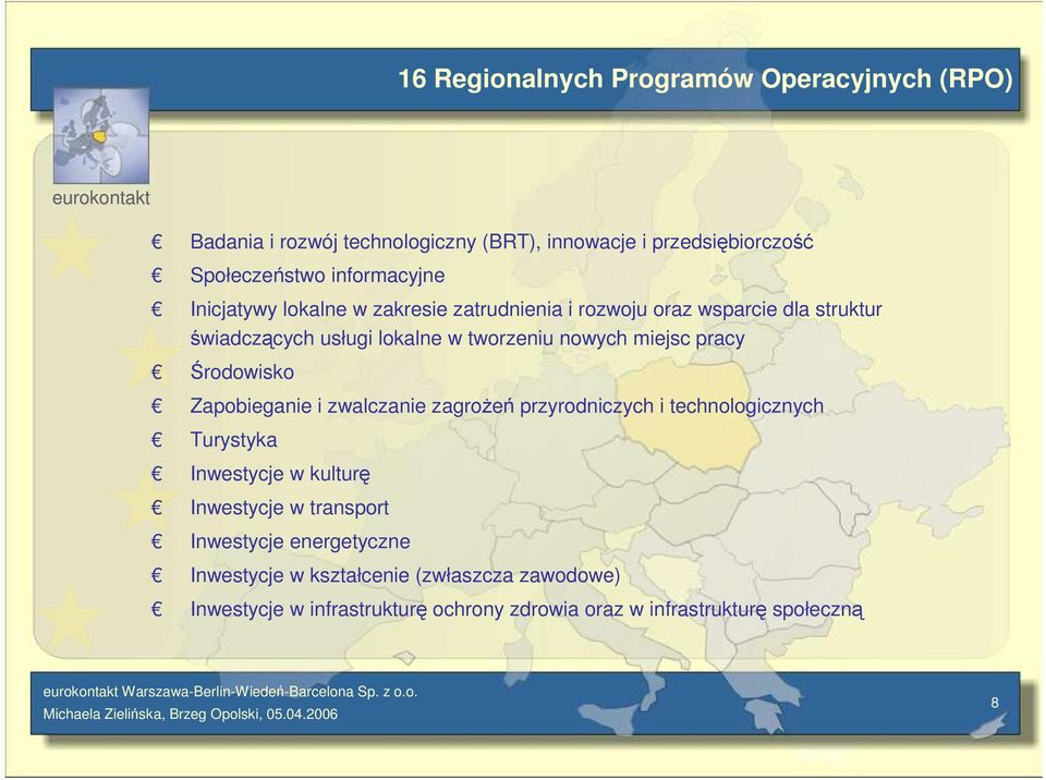 Środowisko Zapobieganie i zwalczanie zagroŝeń przyrodniczych i technologicznych Turystyka Inwestycje w kulturę Inwestycje w transport