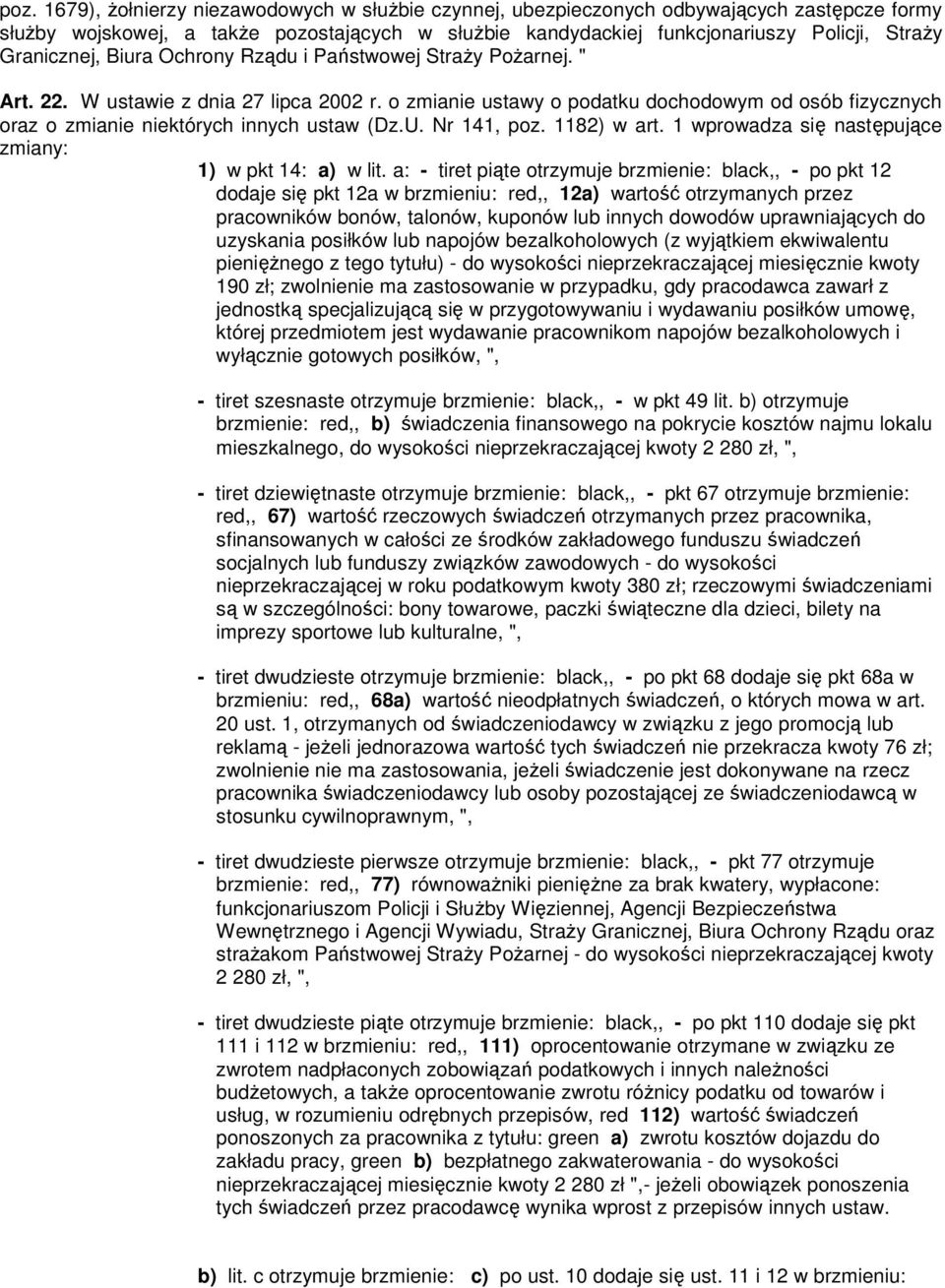 o zmianie ustawy o podatku dochodowym od osób fizycznych oraz o zmianie niektórych innych ustaw (Dz.U. Nr 141, poz. 1182) w art. 1 wprowadza się następujące zmiany: 1) w pkt 14: a) w lit.