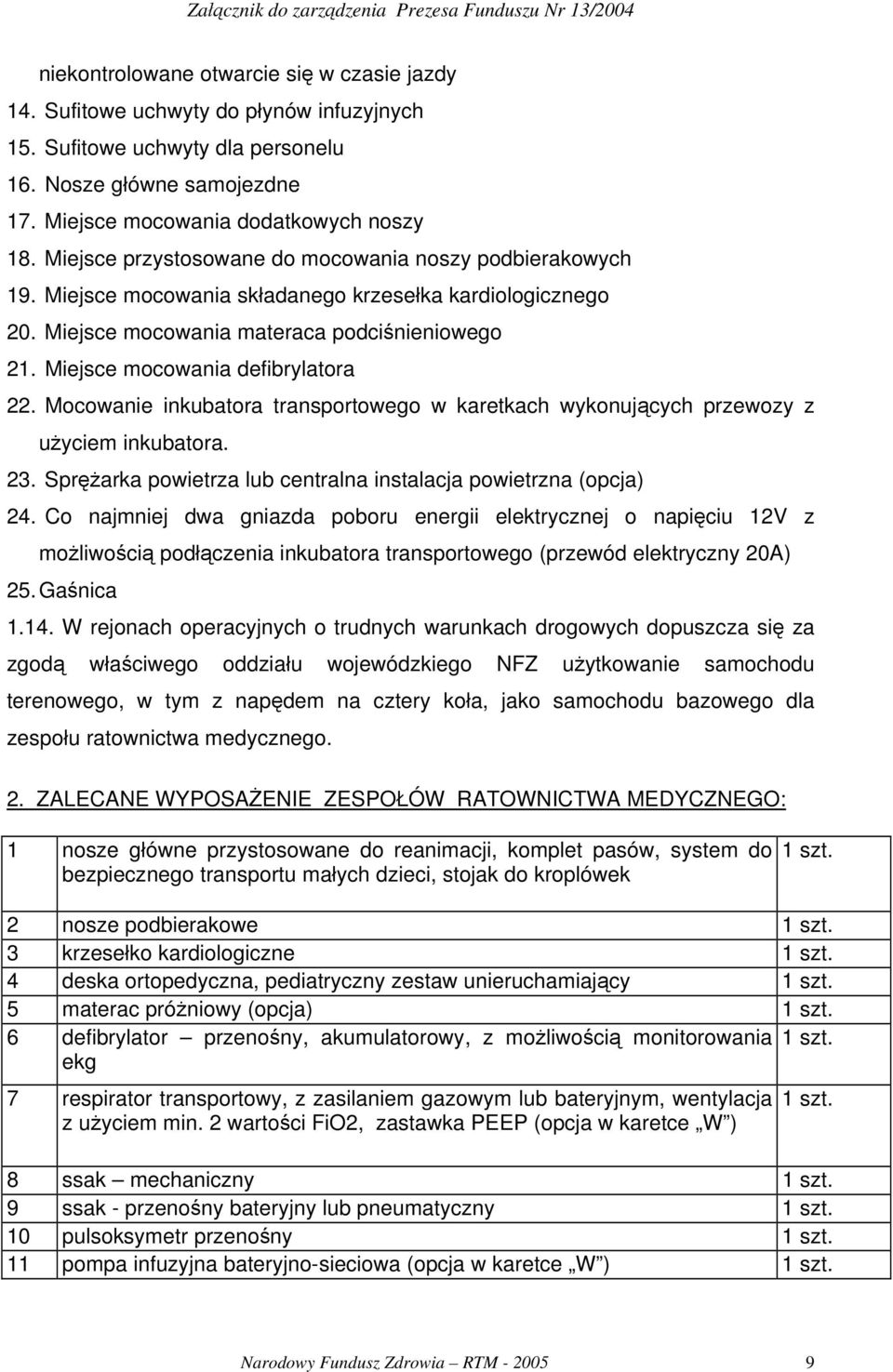 Miejsce mocowania defibrylatora 22. Mocowanie inkubatora transportowego w karetkach wykonujących przewozy z użyciem inkubatora. 23. Sprężarka powietrza lub centralna instalacja powietrzna (opcja) 24.